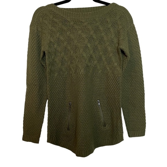 Hooked Up by IOT Tops - Hooked Up Olive Green Basketweave Long Sleeve Pullover Sweater Sz.XS